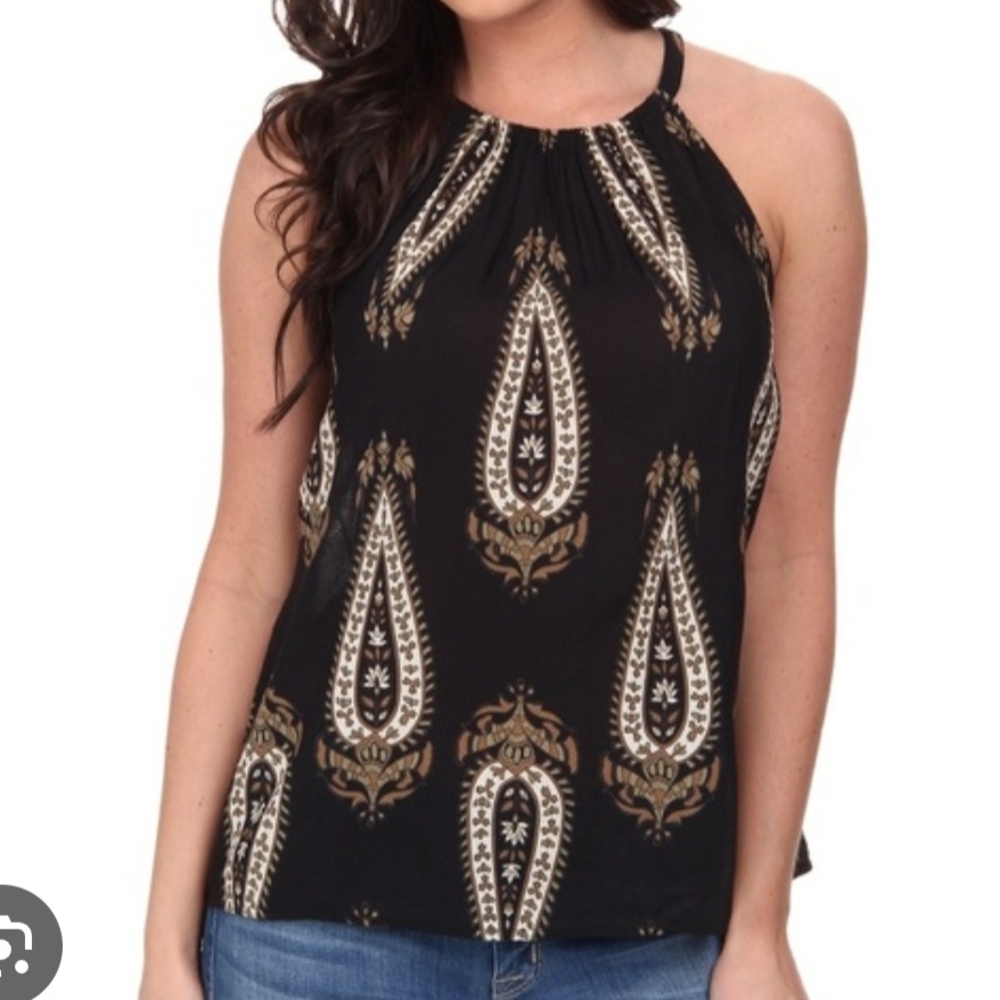 Lucky Brand Black and Brown Paisley Tank Top